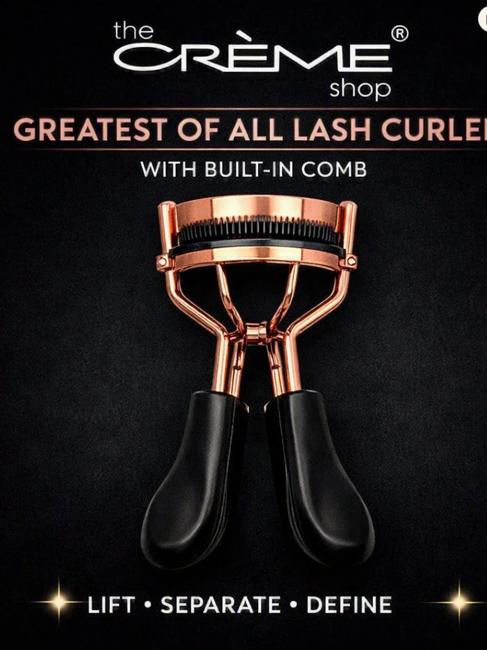 The Crème Shop – Greatest of All Lash Curler with Built‑In Comb